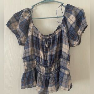 Plaid Blue and Cream blouse